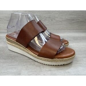 Bertuchi Womens Sandals Strappy Wedge Brown Leather Slip 9.5 Comfort On‎